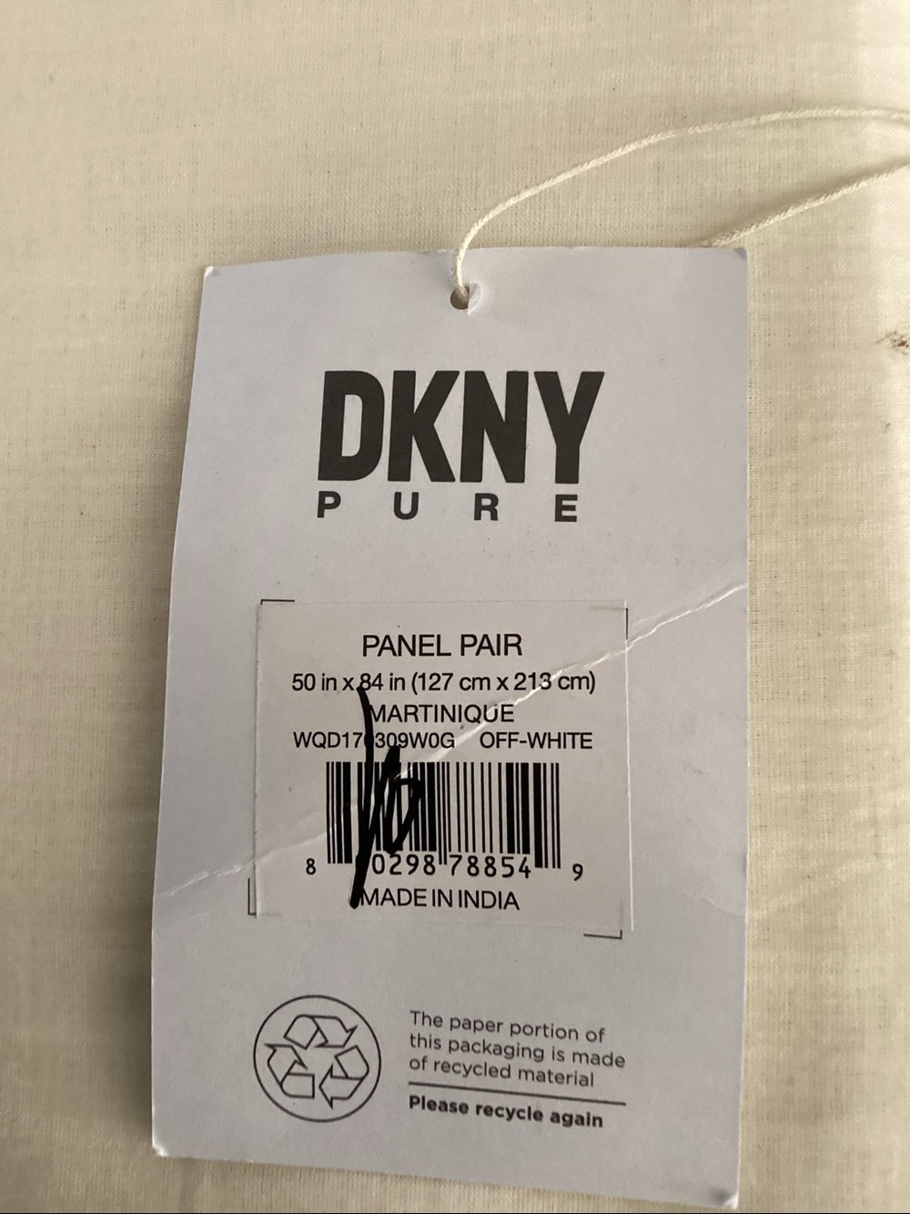 DKNY Pure Martinique Set of 2 Curtain Panels, Off White, 50”x84”, NEW WITH TAGS - Picture 7 of 7